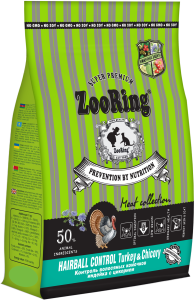 ZOORING Adult Cat Hairball Control Turkey&Chicory Сухой корм для кошек и котов всех пород  Индейка с цикорием Контроль волосяных комочков (400 гр )