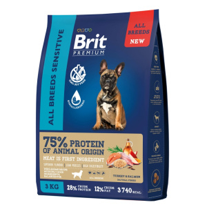 Brit Premium Sensitive с лососем и индейкой для взрослых собак всех пород с чувствительным пищеварением, (8 кг)