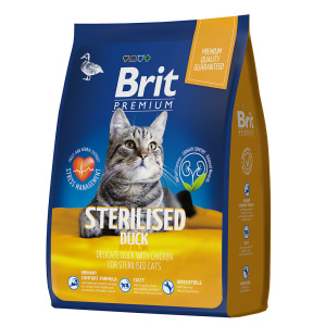 Brit Premium Cat Duck & Chicken Sterilised. Полнорационный сухой корм премиум класса с уткой и курицей для взрослых стерилизованных кошек, (400 г)