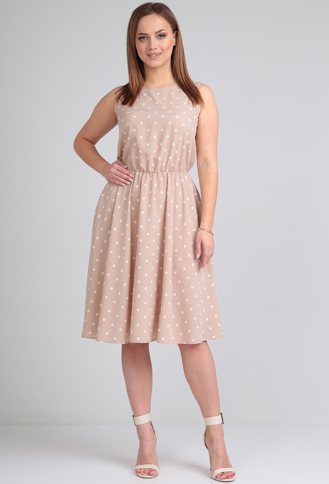 ст. цена1999руб.! Платье Lady Line 544 бежевый горох