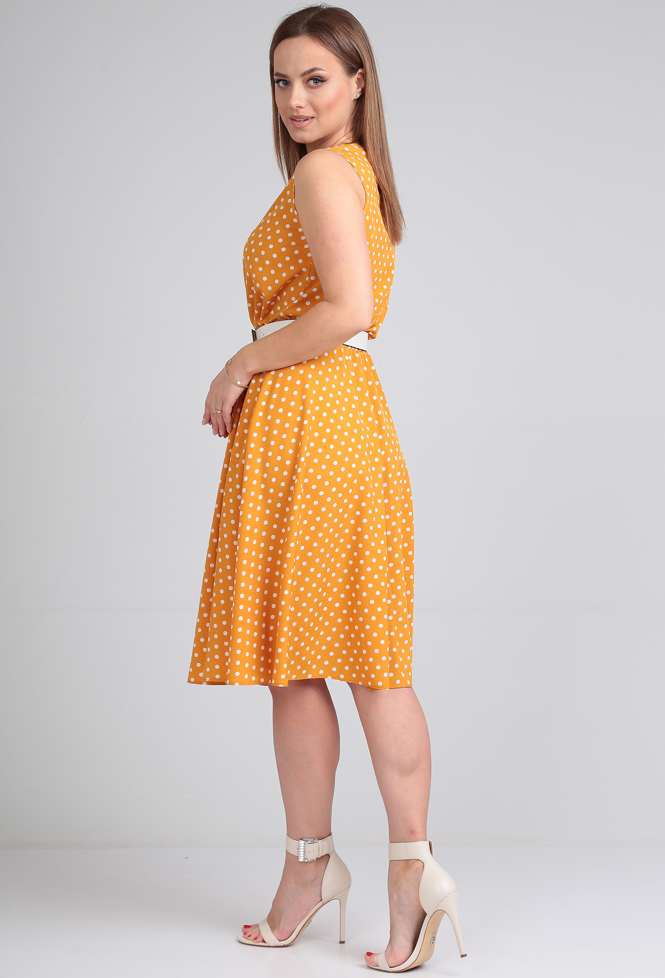 ст. цена1999руб.! Платье Lady Line 544 горчица горох