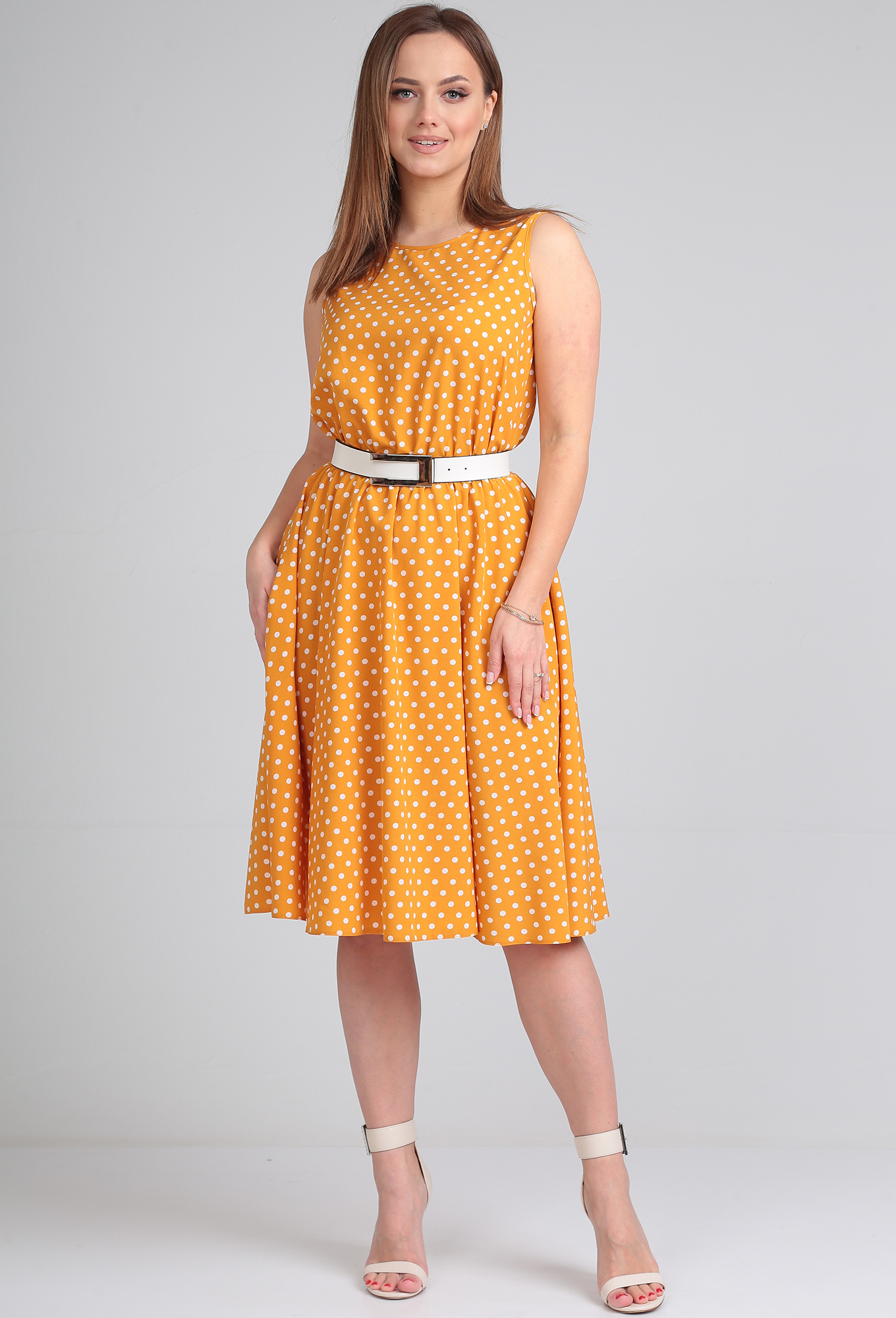 ст. цена1999руб.! Платье Lady Line 544 горчица горох