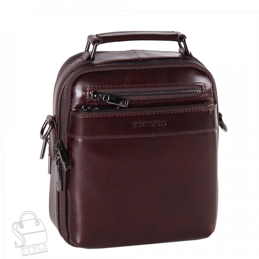 Сумка мужская кожаная 1602MG brown Fuzhibiao в Новосибирске