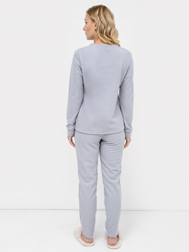 Флисовый пижамный комплект (лонгслив и брюки) серого цвета с принтом