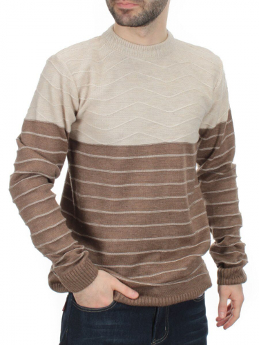 G638 BEIGE/BROWN Джемпер мужской (100% шерсть)