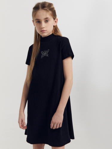 Платье для девочек в черном цвете с печатью