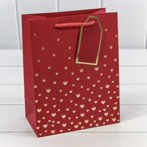 Подарочный пакет люкс бумажный с тиснением 26*32*12 см Сердечки красный 445470