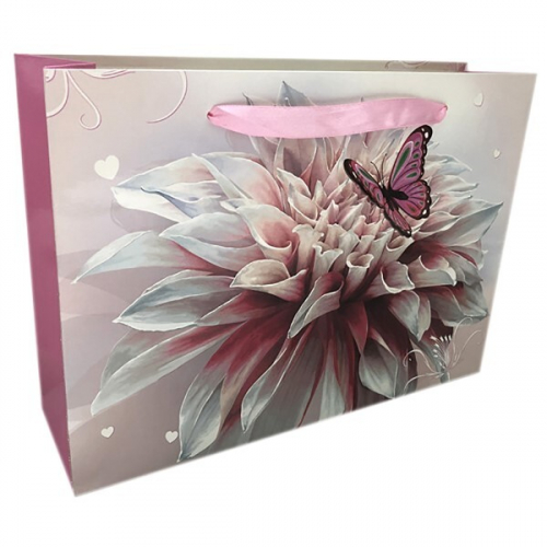 Подарочный пакет люкс бумажный 30*21*9 см Цветок с бабочкой 558352