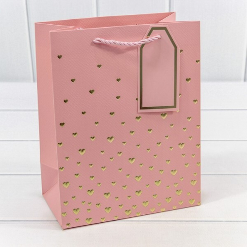 Подарочный пакет люкс бумажный с тиснением 18*23*10 см Сердечки розовый 445472
