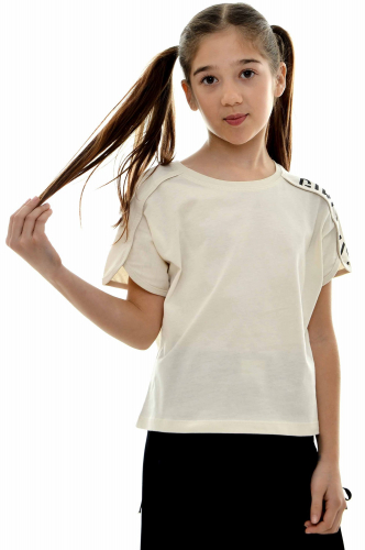 Хлопковая футболка для девочки с фигурным рукавом Blueland