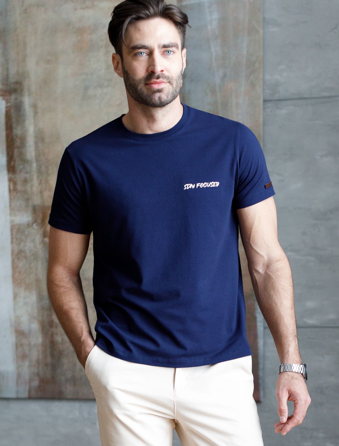 Ст.цена 1190р Футболка из премиального хлопка с авторским принтом U49.026 темно-синий_you_win