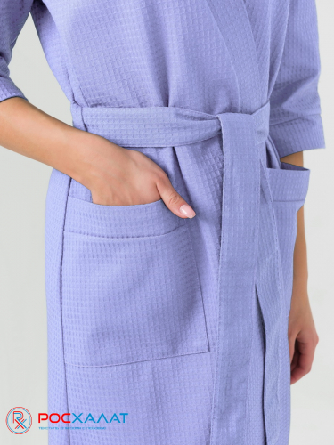 Женский укороченный вафельный халат с планкой сиреневый В-01 (18)