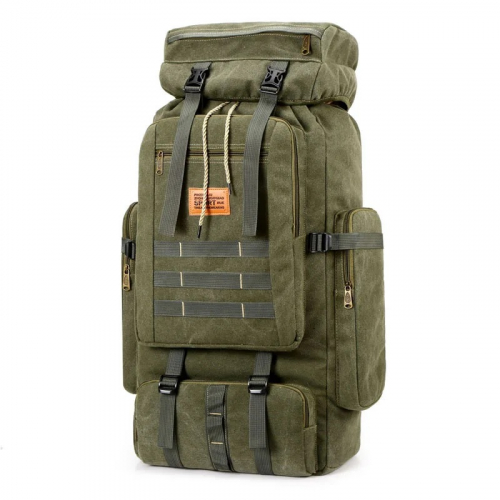 Рюкзак EVEVEM,70л, В70*Ш35*Г25, ткань брезент, цвет зеленый (146-002)