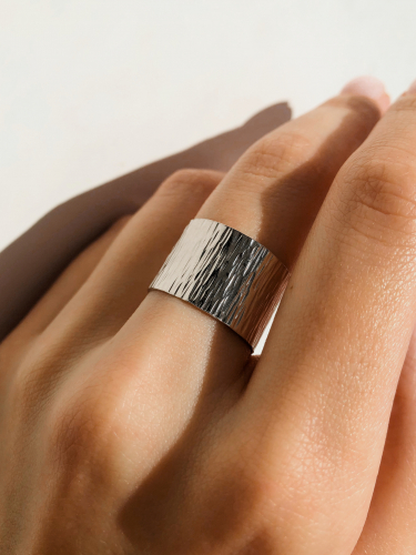 Серебряное рифленое кольцо, 14 мм