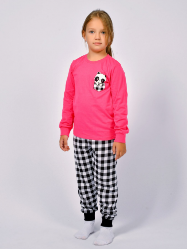 91220 Пижама для девочки яр.розовый/черная клетка
