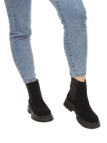 01-155-1HR BLACK Ботинки Челси демисезонные женские (натуральная замша, байка)