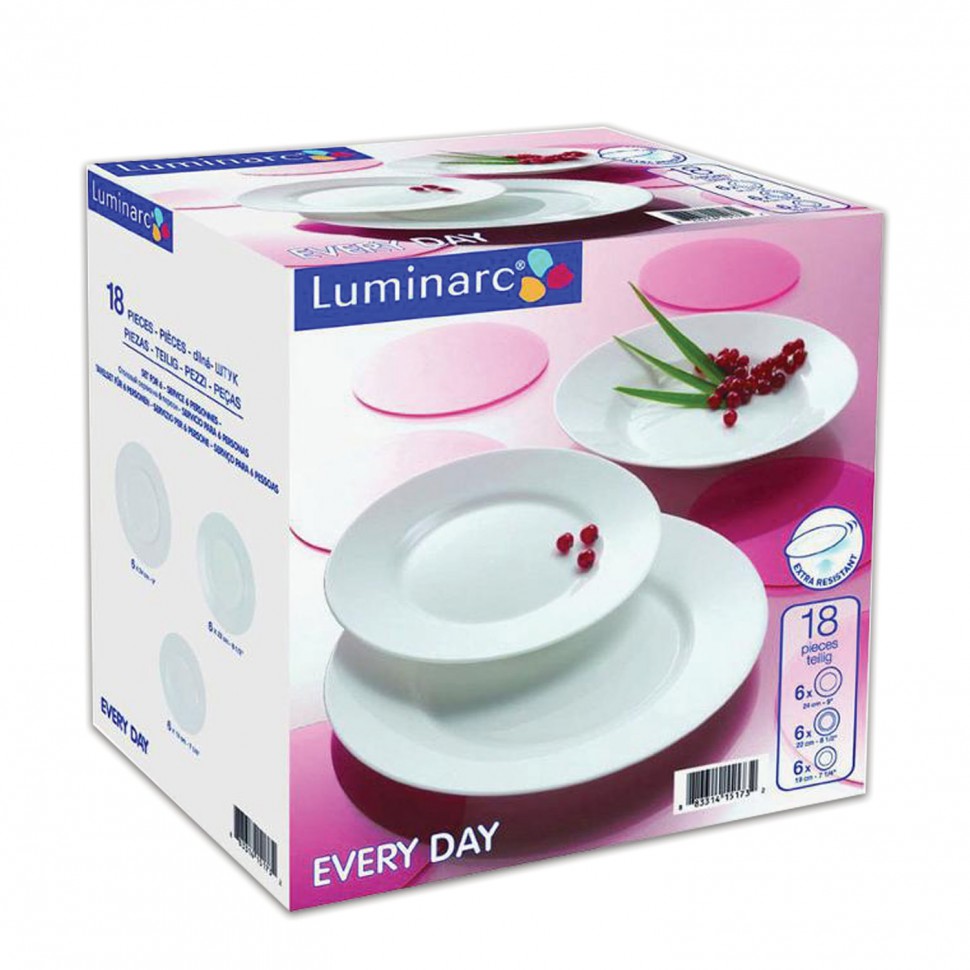 набор посуды столовый 18 предметов белое стекло Everyday LUMINARC Q9318 602605 (1)