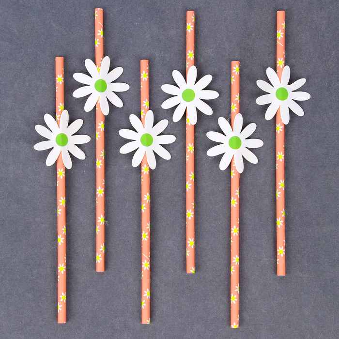 Трубочки для коктейля «Ромашки», набор 6 шт.