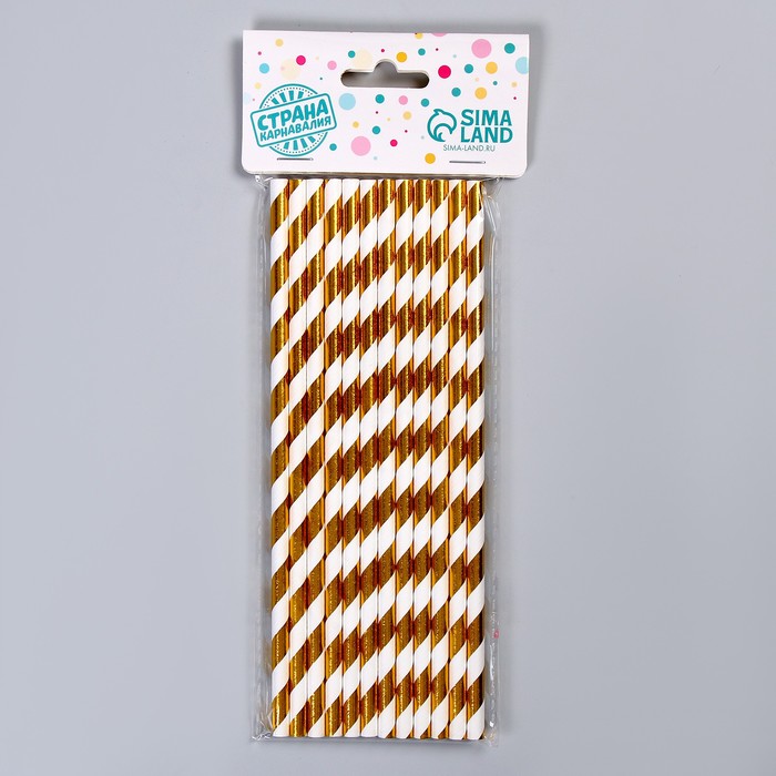 Трубочка для коктейля «Полоска», набор 12 шт., золотая