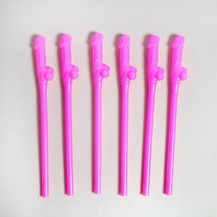 Трубочки на девичник, пластиковые, розовые, 6 шт