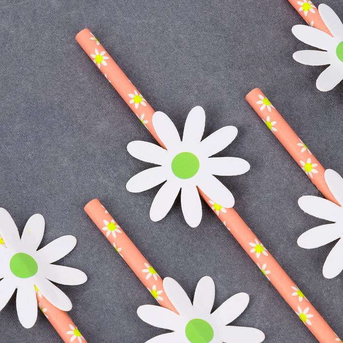 Трубочки для коктейля «Ромашки», набор 6 шт.