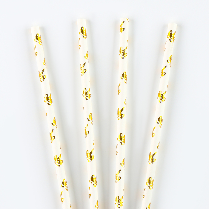 Трубочки для коктейля «Единорожка», набор 12 шт., цвет золото