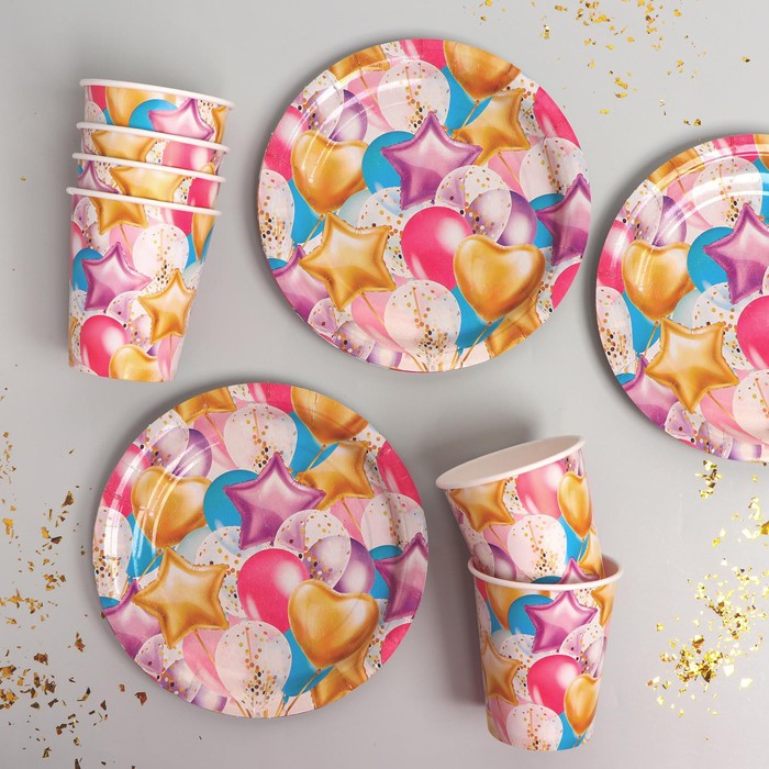 Посуда бумажная одноразовая «Шары», 6 тарелок, 6 стаканов