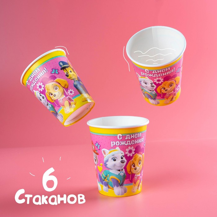 Посуда одноразовая бумажная для праздника «С днем рождения!», на 6 персон, Щенячий патруль