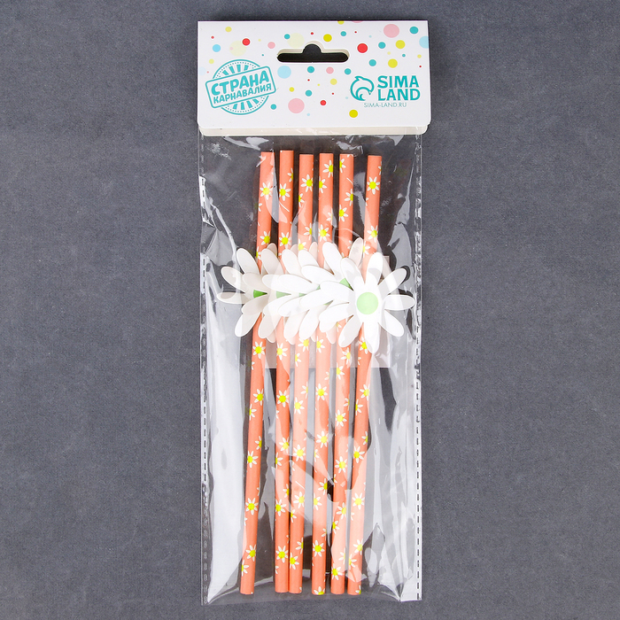 Трубочки для коктейля «Ромашки», набор 6 шт.