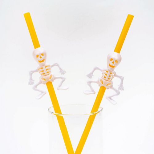 Трубочки для коктейля «Скелет», цвет оранжевый, набор 5 шт.