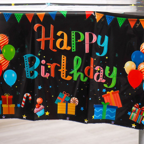Скатерть «С днём рождения», 137 × 183 см, чёрная