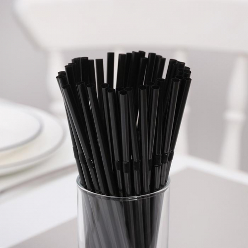 Трубочки одноразовые для коктейля Доляна, 0,5×21 см, 100 шт, с гофрой, цвет чёрный
