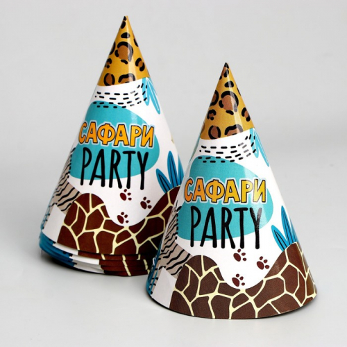 Посуда одноразовая бумажная для праздника «Сафари Party», набор, 6 тарелок, 6 стаканов, 6 колпаков, гирлянда