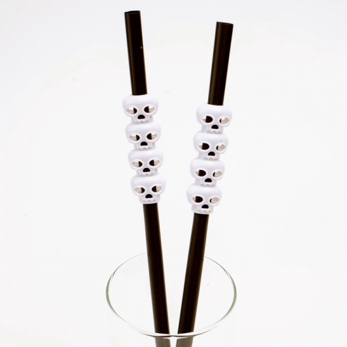 Трубочки для коктейля «Череп», цвет чёрный, набор 6 шт.
