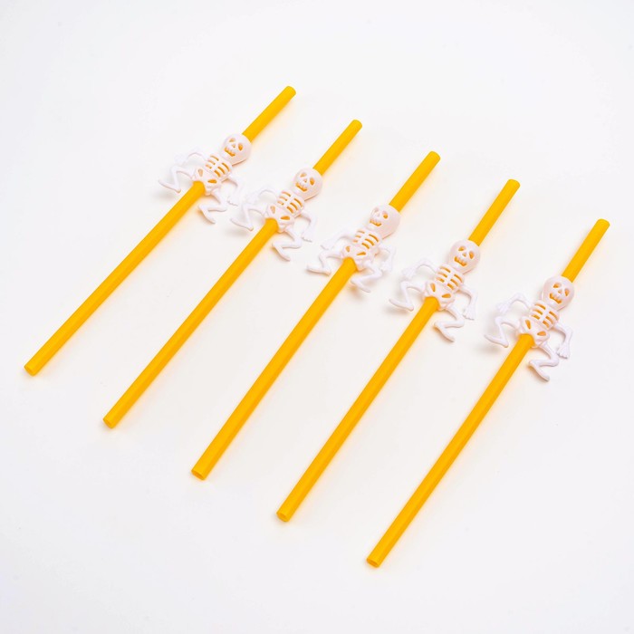 Трубочки для коктейля «Скелет», оранжевая, набор 5 шт.