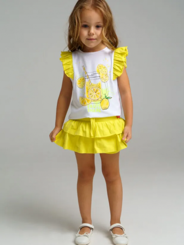 Комплект трикотажный для девочек: фуфайка (футболка), юбка-шорты