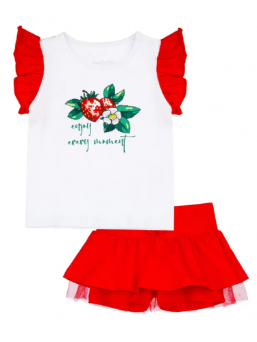 909 р.  1128 р.  Комплект детский трикотажный для девочек: фуфайка (футболка), юбка-шорты
