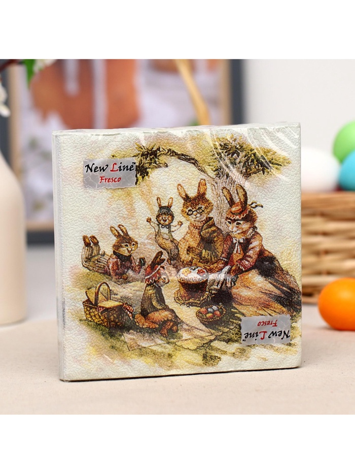 Пасхальные салфетки бумажные New Line Fresco «Пасхальные зайцы», 2 слоя, 33х33 см, 20 шт