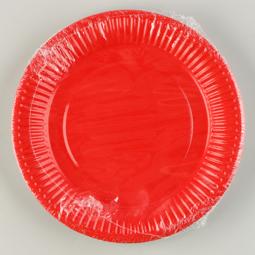 Тарелка бумажная, однотонная, цвет красный