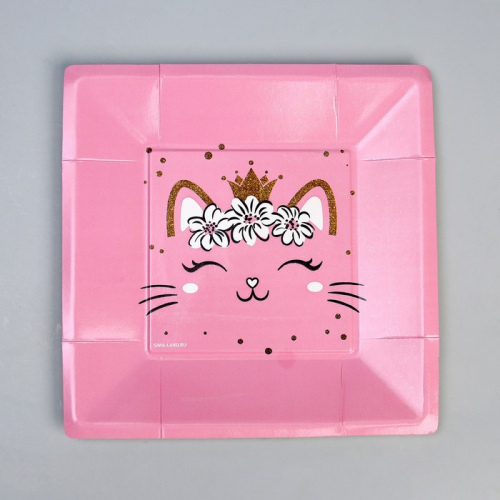 Тарелка бумажная квадратная «Котик», 21 см