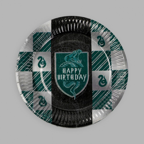 Тарелка одноразовая бумажная Happy Birthday, цвет зеленый, набор 6 шт, 18 см