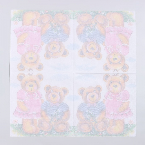 Салфетки бумажные «Медвежата», 33×33 см, набор 20 шт.