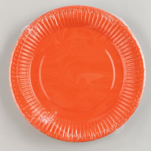 Тарелка бумажная однотонная, цвет оранжевый