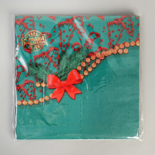 Салфетки новогодние бумажные «Бантик» 33×33 см, набор 20 шт