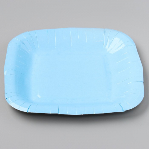 Тарелка одноразовая бумажная квадратная, голубая,квадратная, 16,5х16,5 см