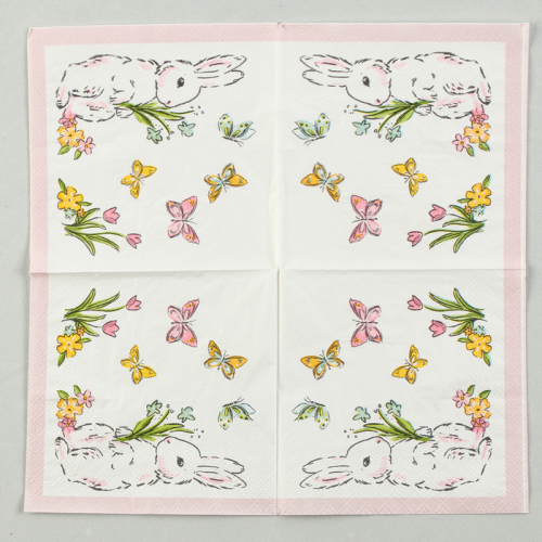 Салфетки бумажные «Кролик с бабочками», 25×25 см, набор 20 шт.