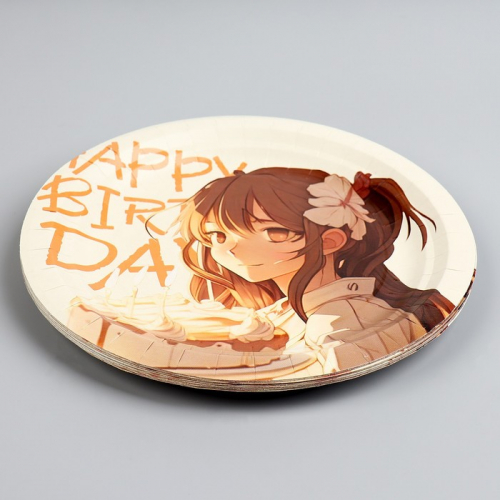 Тарелка бумажная Happy Birthday, аниме, 18 см