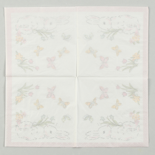 Салфетки бумажные «Кролик с бабочками», 25×25 см, набор 20 шт.