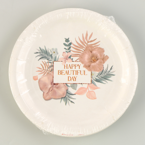 Тарелка бумажная Happy birthday, цветы, 18 см