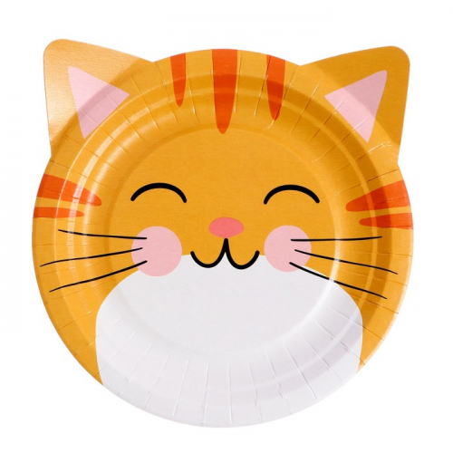 Набор бумажных тарелок «Кошки с ушками», в т/у плёнке, 6 шт., 18 см